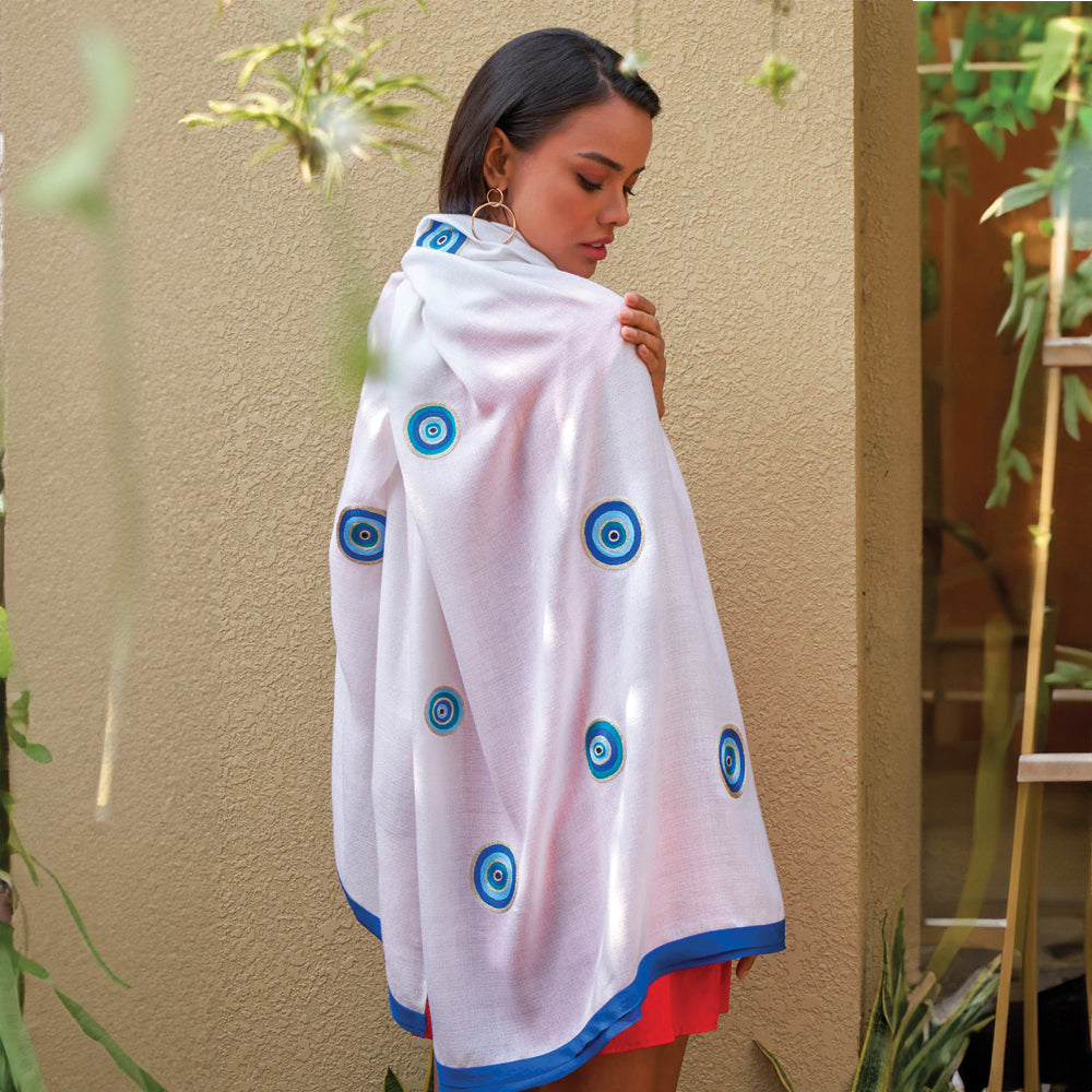 The Evil Eye | Embroidered Wool Silk Stole
