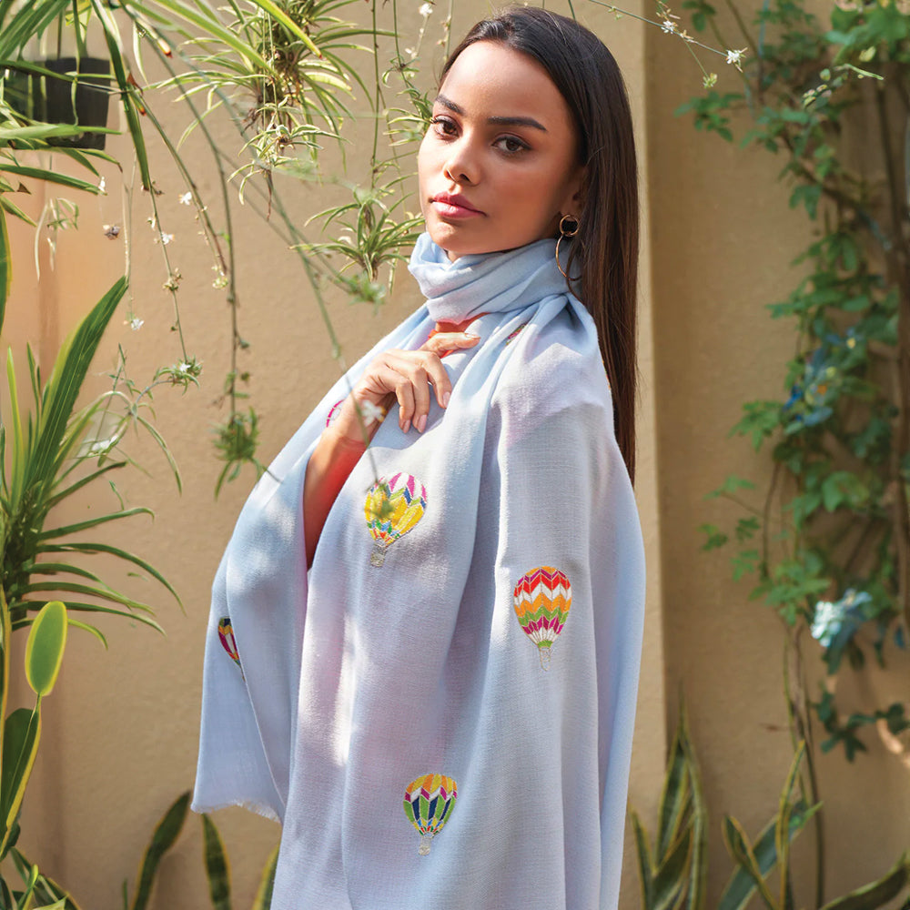 Fly Into The Sky | Embroidered Wool Silk Stole