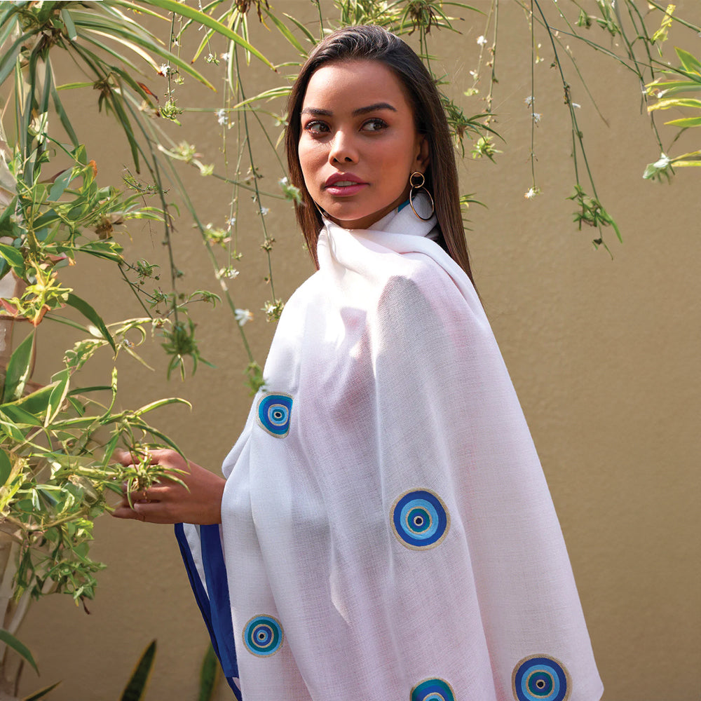 The Evil Eye | Embroidered Wool Silk Stole