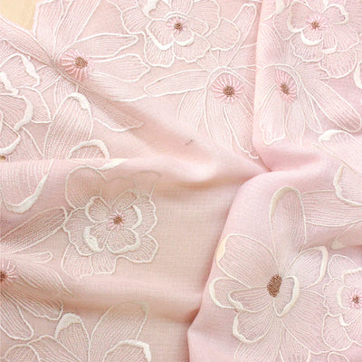 Magnificent Magnolia | Embroidered Fine Merino Wool Stole