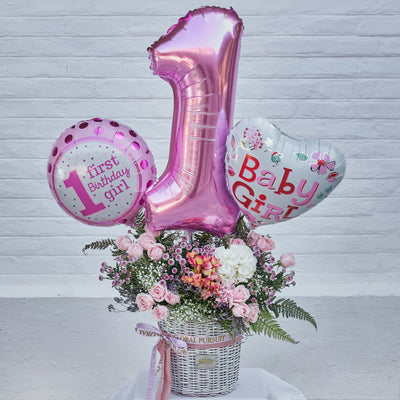 Floral Baby Girl Balloon Basket