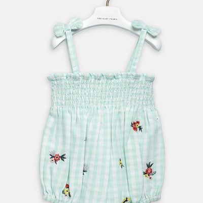 Girls Check Embrodiary Romper