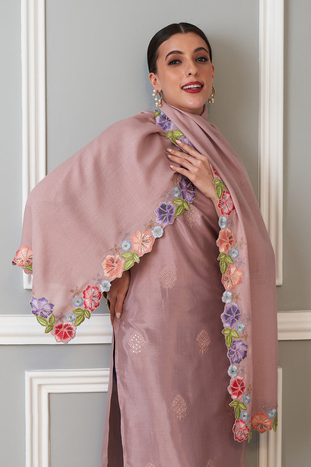 Floral Sprinkle | Embroidered Wool Silk Stole