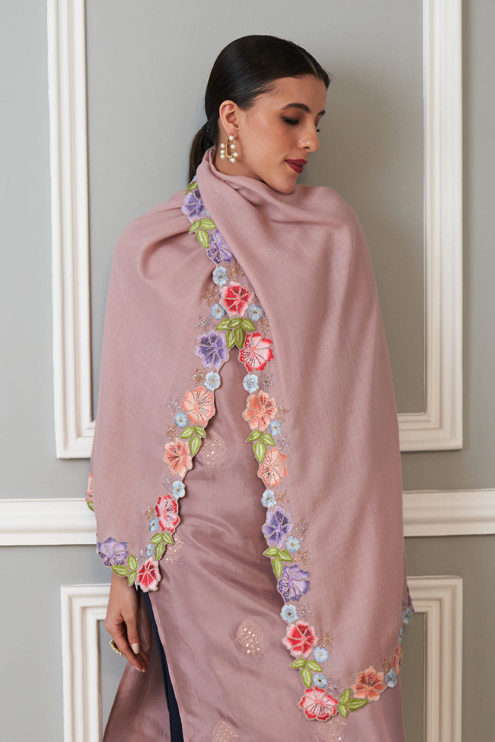 Floral Sprinkle | Embroidered Wool Silk Stole