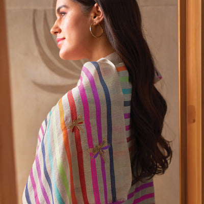 Rainbow Wings | Embroidered Wool Silk Stole