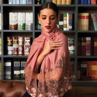 Dainty Petals | Embroidered Wool Silk Stole