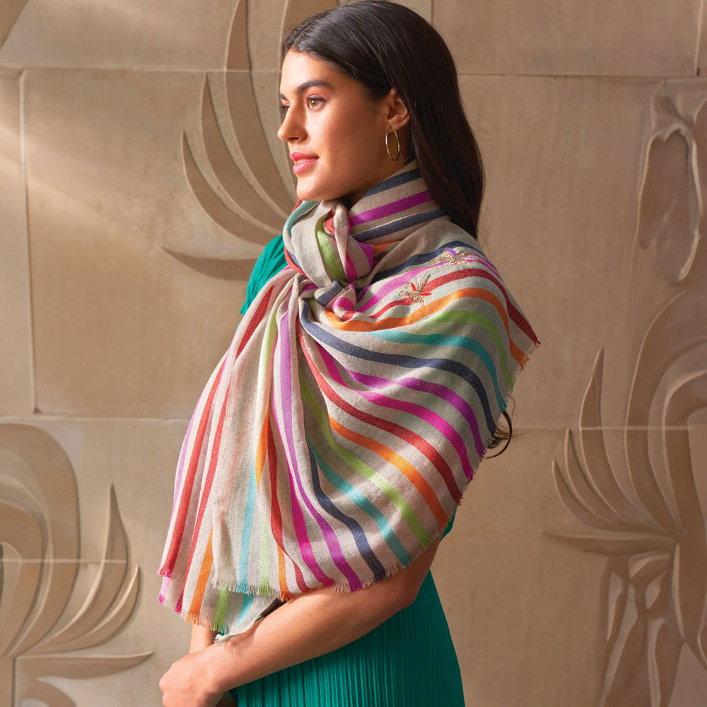 Rainbow Wings | Embroidered Wool Silk Stole