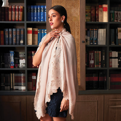 Magnificent Magnolia | Embroidered Fine Merino Wool Stole