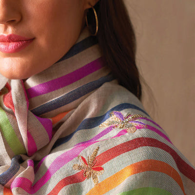 Rainbow Wings | Embroidered Wool Silk Stole