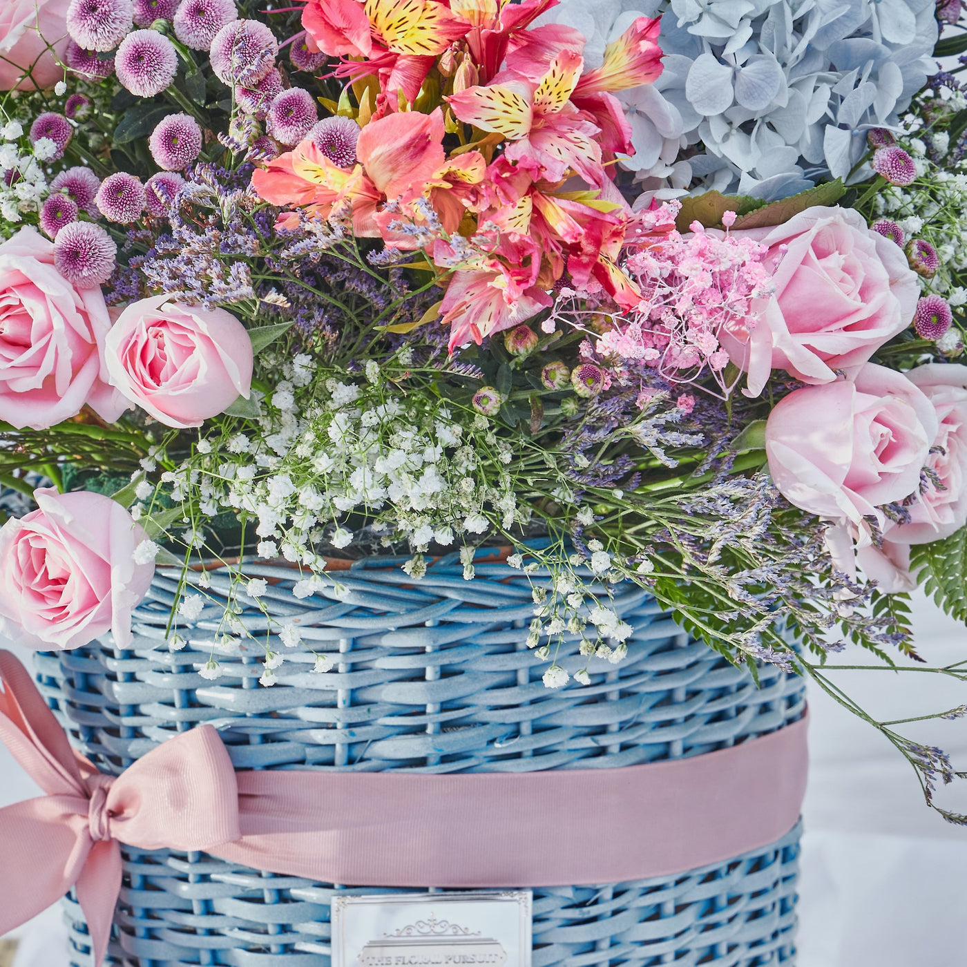 Floral Balloon Blue Basket With Balloon & Photo Frame