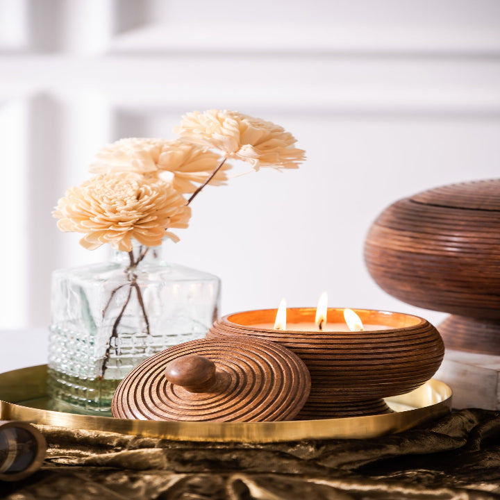 Carved Wooden Jar with Lid | Scented Candle